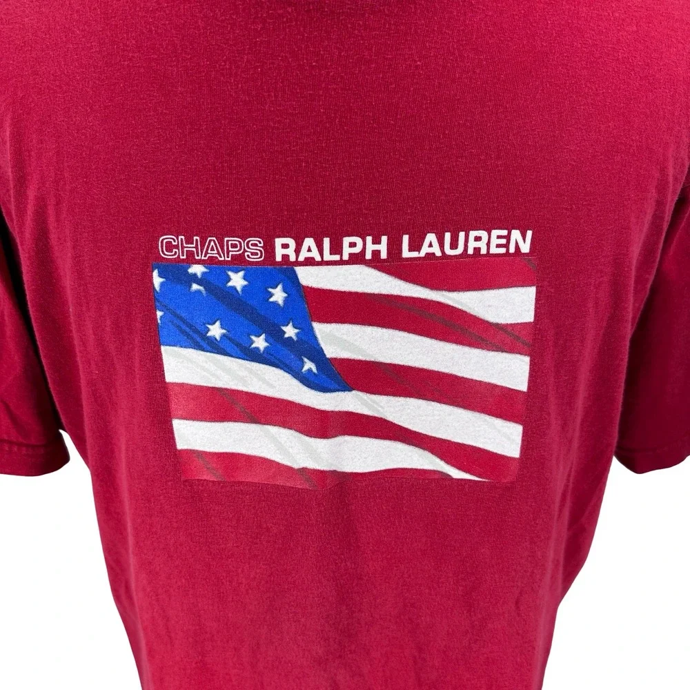Vintage Y2K Chaps Ralph‎ Lauren Mens Red American USA Flag Graphic T-Shirt Large